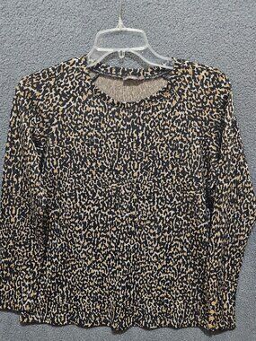 J.Mclaughlin Womens Large Long Sleeve Top Animal Print Leopard Metallic Mobwife